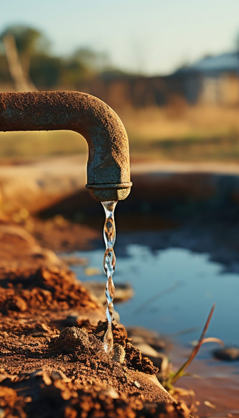 Selective focus of grunge and rusty faucet in rural area